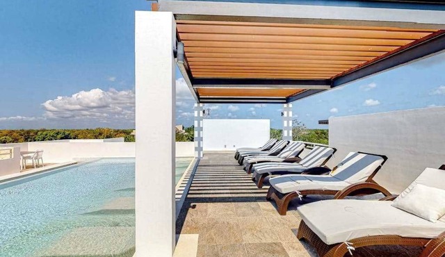 1BR condo near Akumal beach, rooftop pool in Akumal
