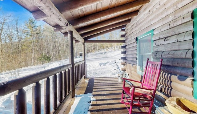 Cozy log cabin close to recreation, dog-friendly, balcony, BBQ, w/d, TVs, kayaks in Barnard