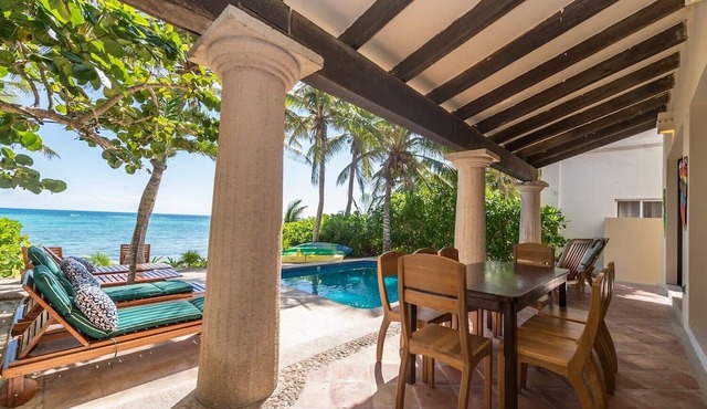 Beautiful Hacienda style villa located on white sandy beach, pool, AC, WiFi! in South Akumal